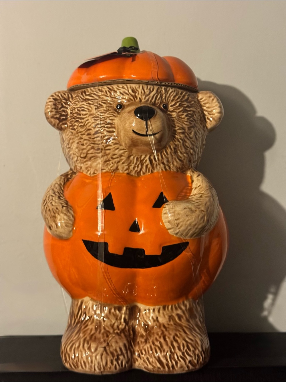 Creepy critters Brown Bear Pumpkin Cookie Jar - Orange Halloween Bear ceramic - Picture 2 of 10